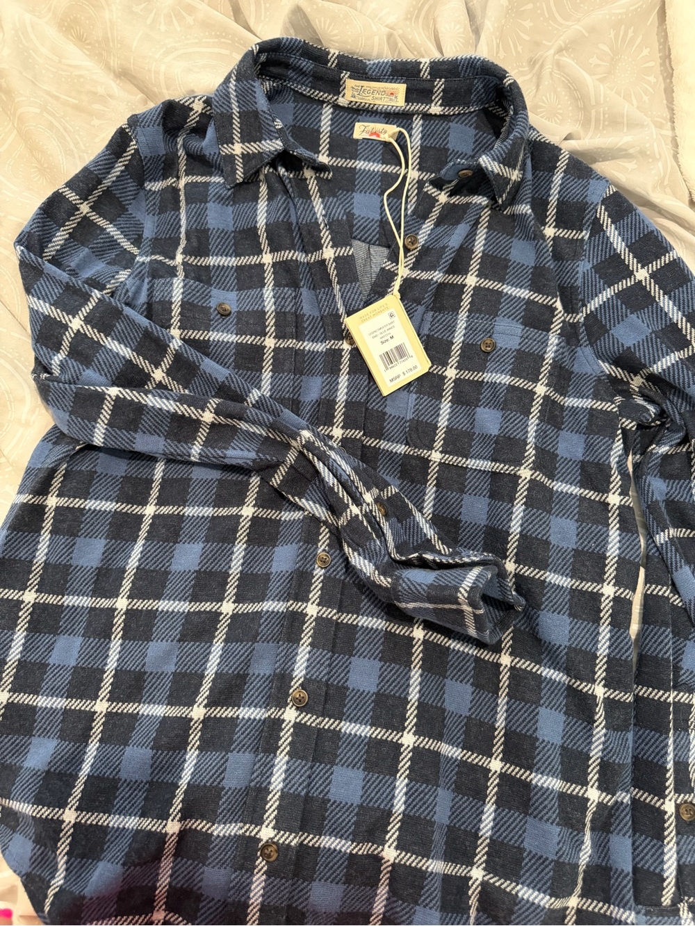 Faherty Blue Flannel Plaid Button-Down Shirt